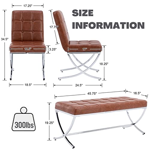 Rocity Upholstered Dining Chairs With Dining Bench Set Of 5 Brown Leather Dining Room Chairs With Back Modern Side Chairs With Metal Legs, Button Tufted Chairs #TOP3