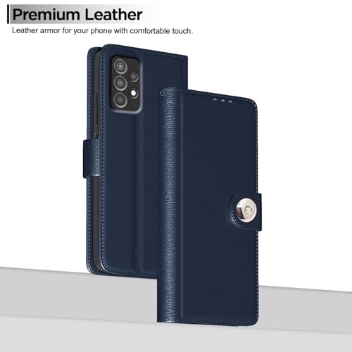 Image of Pikkme Flip Cover Leather Finish | Inside TPU with Card Pockets | Wallet Stand and Shock Proof | Complete Protection Button Flip Case for Samsung Galaxy A52 / A52s 5G (Blue)