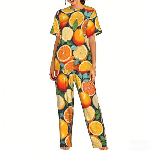 Pyjama doux femme avec imprimé agrumes et short confortable