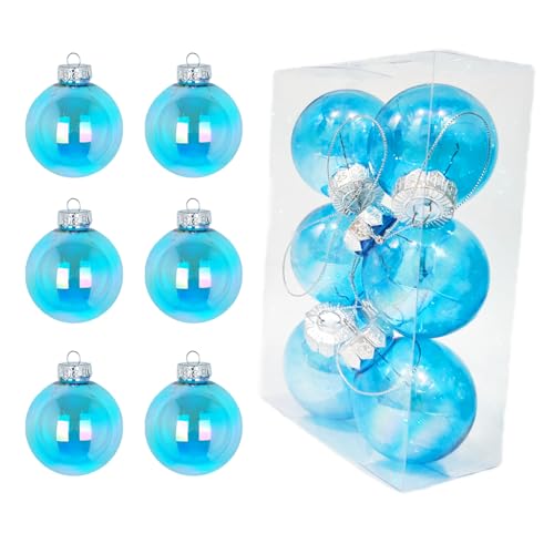 Neioaas Juego de 6 bolas de plástico iridiscente transparente de 60 mm (azul)