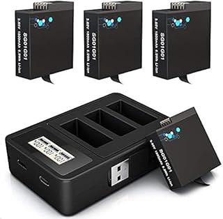 Batteries (3 Pack) 1800mAh and Charger for Gopro Hero 8/7/6/5 and Digital Monitor Compatible with Gopro Hero 8 Black, Hero 7 Black, Hero 6 Black, Hero 5 Black(Fully Compatible with Original)