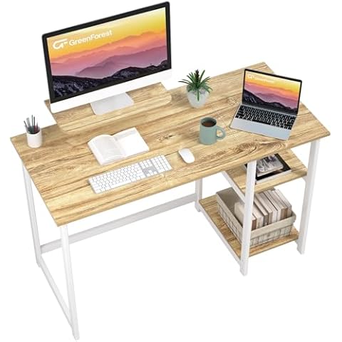 GreenForest Office Desk with Monitor Stand Cover