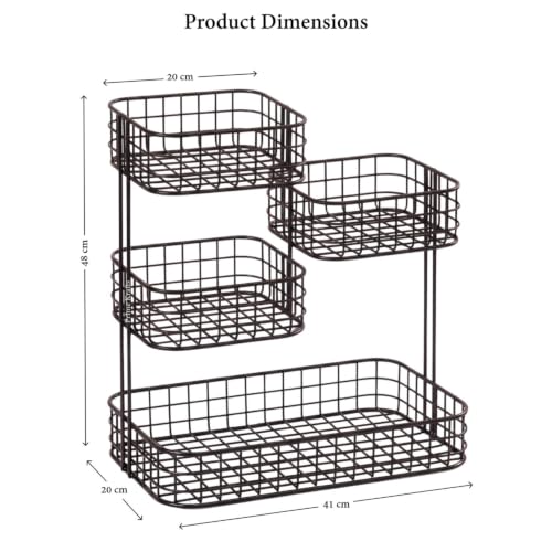 Image of 4 Tier Fruit Basket for Kitchen | Space Saving Decorative Kitchen Organizer | Multi-Layer Dining Table Organizer for Fruits, Snacks & Jars (4 Tier - Black)