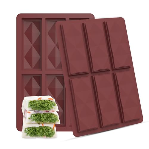 Moldes de Barra de Chocolate, Molde de Silicona para Tableta de Chocolate, Moldes para Barra de Chocolate de Silicona, Moldes de Proteína y Energía para DIY Chocolates, Caramelos (2 Piezas - Rosso)