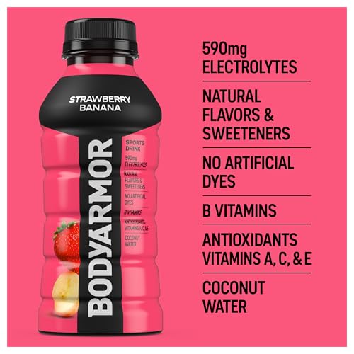 BODYARMOR Sports Drink, Strawberry Banana, Electrolyte Drink Hydration, 12 Fl Oz Bottles (8 Pack), Flavored Coconut Water with B Vitamins & Antioxidants
