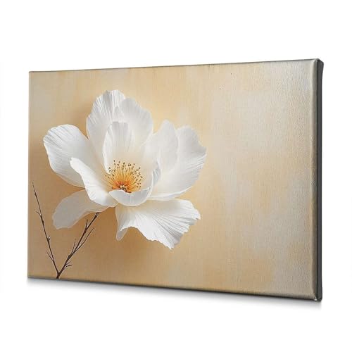 Tableau fleur blanche beige 40x60 pour habiller un mur vide sans surcharger la piece