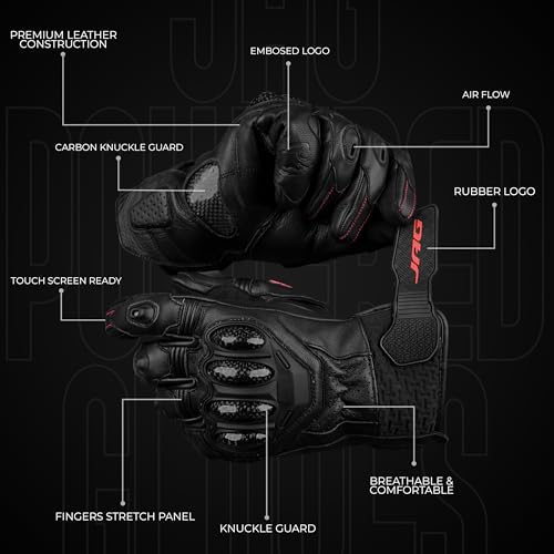 Image of J.A.G. Leather Motorcycle Gloves for Men - Carbon Fiber Knuckle Protection, Motorbike Powersports, Dirt Bike, Touchscreen Gloves for Men and Women, Guantes para Moto.