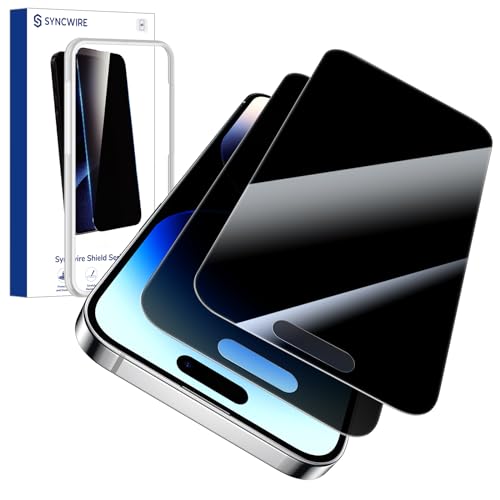 SYNCWIRE Privacy Screen Protector for iPhone 14 Pro 6.1'', 2-Pack Unbreakable Anti Spy Tempered Glass Saver Black[Easy Installation Frame][10X Stronger][Bubble Free][Sensitive Touch][Anti Fingerprint]