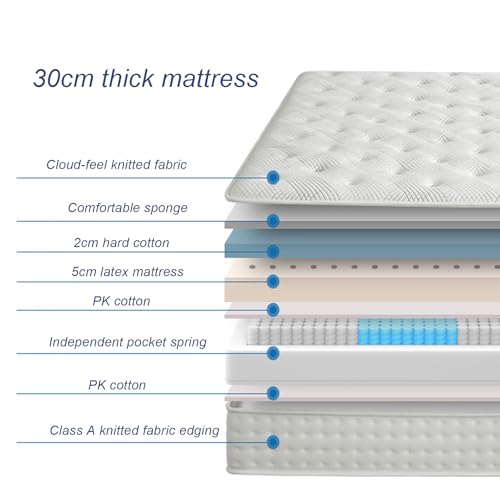 Futon-Matratzen, Plüsch-Komfort-Hybridmatratze aus Memory-Schaum, Queen-Size-Größe, kostenlose Taschenfederkernmatratze in Einer Box, Kantenunterstützung 30 cm, 120 x 200 cm – Bild 7