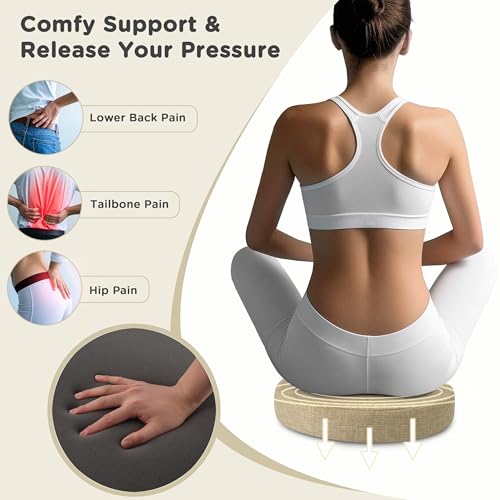 Image of AddGrace Round Bar Stool Cushions 2 Pack Bar Stool Seat Cushion Non Slip Round Chair Pads with Removable and Washable Cover 12x12 Inch Beige