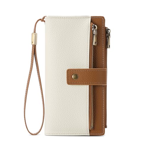 SENDEFN Womens Wallets Large Capacity Leather Credit Card Holder Double Zipper RFID Blocking Wristlet Purse