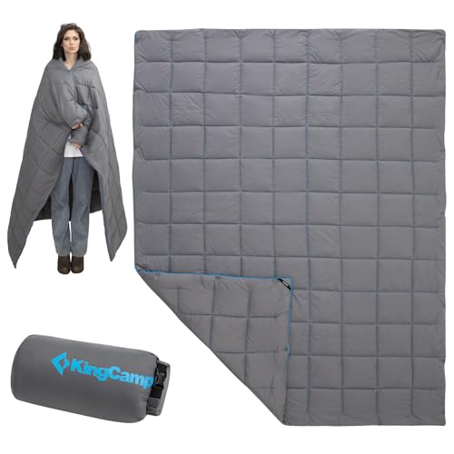 KingCamp Manta de Camping Ligera para Exteriores, Manta de Viaje Multifuncional cálida, Manta de Dormir Ultraligera con botón a presión, edredón para Dormir para picnics, Playa, Camping, Senderismo,