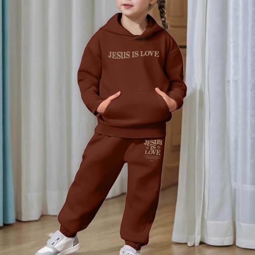 Girls Sweatsuit Set - 2 Piece Jesus is Love Letter Graphic Christian Pullover Hoodie Sweatshirt Jogger Sweatpants Fall Outfits White2