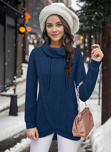 Image of Bulotus Tunic Sweaters for Women 2025 Turtleneck Sweater Pullover Lightweight Warm Tunic Tops for Leggings Loose Fit
