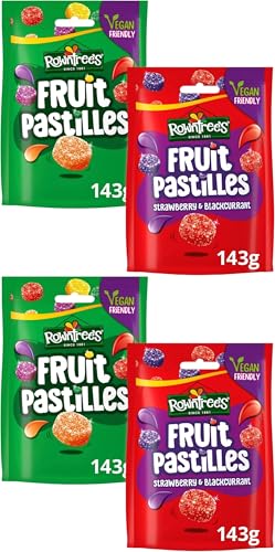 Paquete de dulces sabrosos con pastillas de frutas y fresa y grosella negra, bolsa de 143 g x 4 deliciosas bolsas de dulces de regalo para niños, textura suave y masticable, perfecta para regalar y