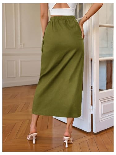 Milumia Women's Linen Knot Side Wrap Skirt Casual High Waisted Midi Skirts3