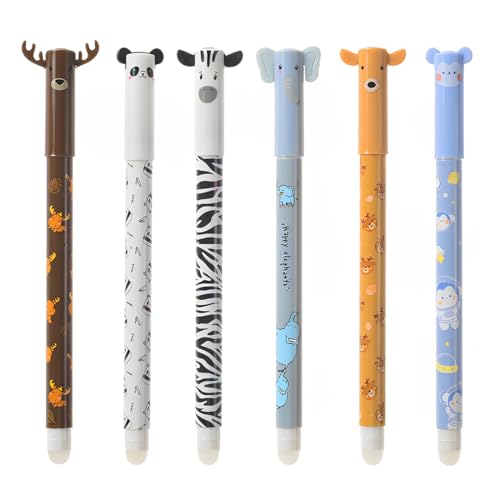 KEMUZ Pack of 6 Erasable Pens, Gel Pens, Erasable, Erasable Pens, Various Ink Colours and Barrel Designs, 0.5 mm Tip (Elk, Panda, Zebra, Elephant, Sika Deer, Monkey) KEMUZ Pack of 6 Erasable Pens, Gel Pens, Erasable, Erasable Pens, Various Ink Colours and Barrel Designs, 0.5 mm Tip (Elk, Panda, Zebra, Elephant, Sika Deer, Monkey)
