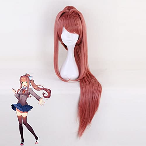 HBYLEEAnime Coser Wig Ddlc Doki Doki Literature Club Monika Cosplay Wigs for Women Long Straight Synthetic Hair Claw Clip Ponytail Game Costume Party Monika [Colour: -]