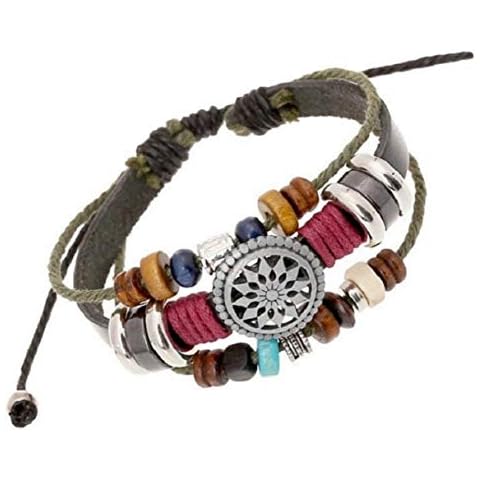Harlorki Women Lady Men's Bohemia Style Vintage Retro Handmade PU Leather Beaded Hand Woven Bracelet Pendent Charm Wrist Bangle Fashion Jewelry Cover