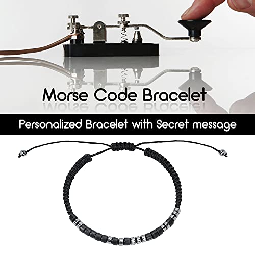 Morse Code Bracelets For Women Men, 2Pcs I Love You String Bracelets, Adjustable Couples Matching Bracelets Gifts For Couples Mom Daughter Best Friend Inspirational Bracelets With Black Hematite Beads #TOP4