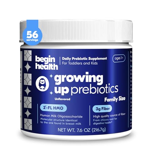 Image of Begin Health Growing Up Prebiotics for Kids 56-Packs | Prebiotic Soluble Powder Stool Softeners and Digestive Gut Health Supplement | Ideal to Mix with Kids Daily Beverages and Soft Foods - Unflavored