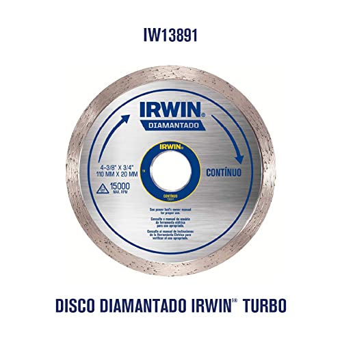 Irwin Disco Diamantado Liso Contínuo 110 x 20mm, Ferramenta Ideal para Azulejistas, Modelo IW13891