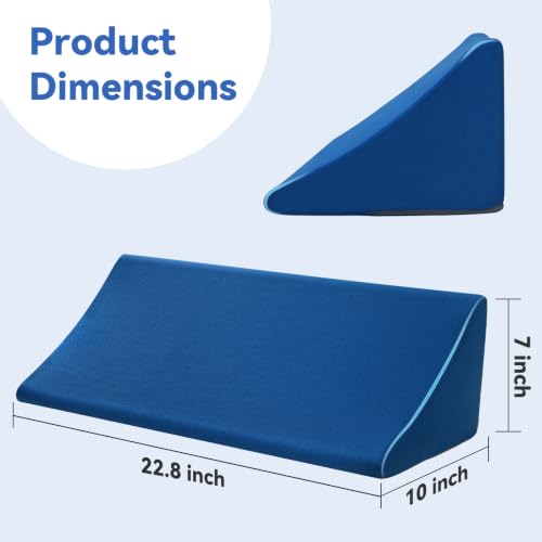 Image of Vekkia Wedge Pillow for Side Sleeping, Positioning Back Support Pillow with Firm Support for Side Sleeper, Bedsore Prevention, Post-Surgery Recovery, Back Pain, Machine Washable Cover, Blue