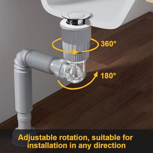 Image of Adjustable Anti-Odor Sink Drain Pipe Kit for Bathroom & Kitchen | Flexible Leak-Proof Waste Pipe with Deodorizing Trap, Fast Drainage Hose, Universal Fit & Easy DIY Installation