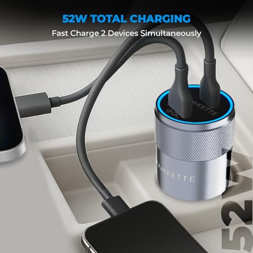 Image of MOZEN by Amkette PowerPro 52W Car Charger Type C+USB A Dual Port Car Charger Socket, Fast Charging, Metallic shell with ABS Build, Safety Protections, Multi-Device Compatible - Mobiles, Tablets & More