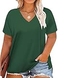 Womens Plus Size High Low Shirts Casual Loose Side Split Tops T-Shirt Blouse Tunics Green 24W