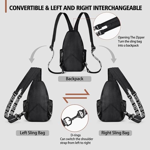 Image of Geestock Convertible Sling Bag for Women Men, Lightweight Crossbody Backpack Daypack Chest Bag Fit 7.9 inch Tablet for Travel, Sport, Hiking & Commute, Black, 7.09inx3.15inx12.60in