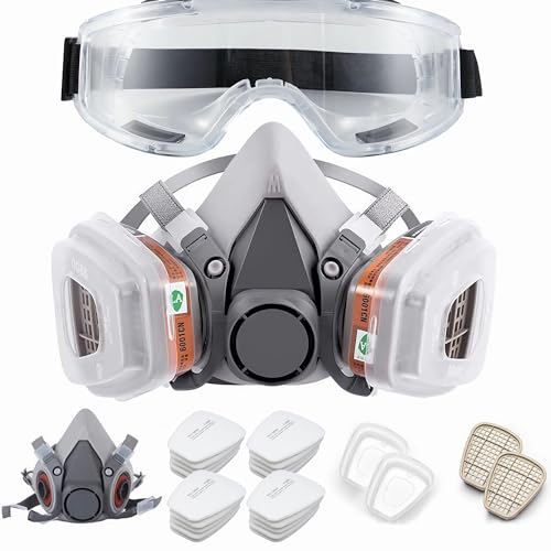 goambuy 28 in 1 Gasmaske mit Filter Staubmasken Atemschutz Feinstaub Lackierer,Wiederverwendbare Vollmaske für Farbspritz,Graffiti,Lackier,+22 Filtrierbare Wattepads,+Gläser