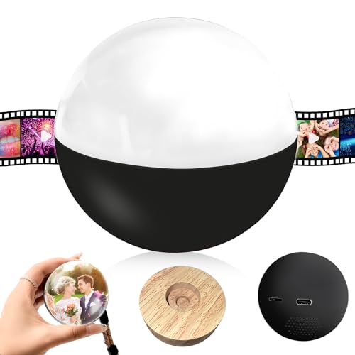 2.7 Inch 3D Memory Orb WiFi Personalized Crystal Ball Video Player Memory Sphere Upload Videos & Photos Light-Up Memory Sphere with Electronic Screen Anniversary Birthday Wedding Pet Memorial (Black)