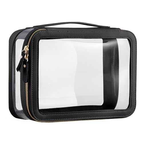 HBlife Clear Makeup Bag Organizer, Portable Travel Toiletry Cosmetic Bag Case for Women, Large Make Up Bag Makeup Train Case Transparent Storage Bag Pouch with Handle(Black)