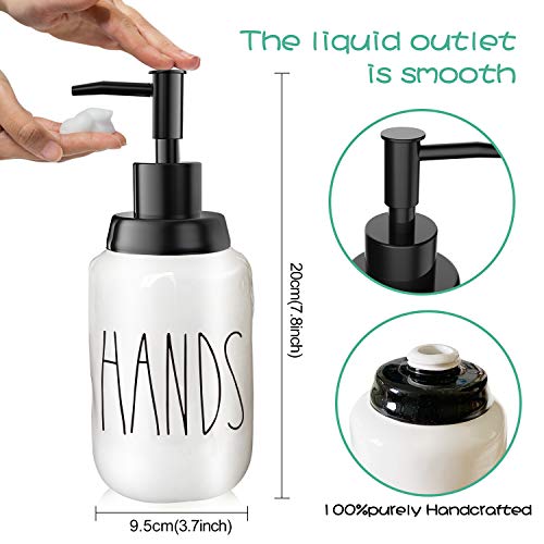 Soap Dispenser–Modern Farmhouse Style Ceramic Dishes Liquid Soap Dispenser–Perfect For Kitchen Counter Décor Or Kitchen Sink-Bathroom Soap Dispenser–White Bottles With Black Pump And Lettering(Hands) #TOP2