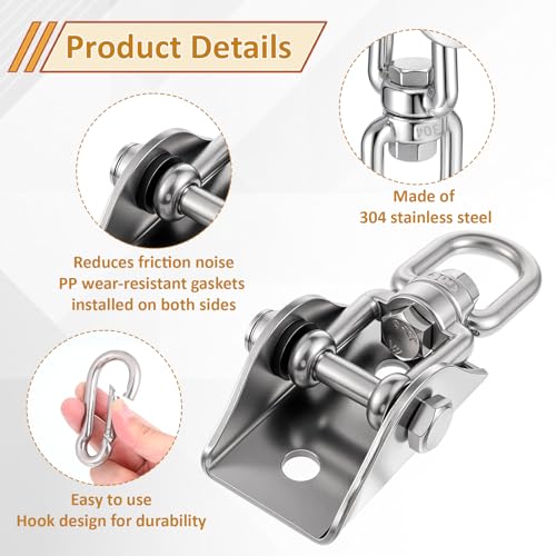 Bruislard 2000 lb Capacity 360° Rotate Hammock Hanger, Heavy Duty Swing Hangers for Wooden Sets, Hammock Hanging Kit, 304 Stainless Steel Swing Brackets for Porch Playground Yoga Chair, 2 Set