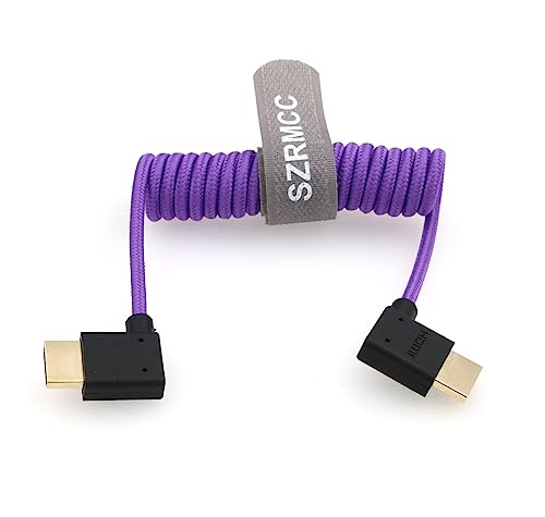 SZRMCC 8k 2.1 HDMI to HDMI Ultra High Speed Coiled Braided Cable for Z Cam E2 Sony FX6 FX9 Canon EOS C70 C300 Portkeys BM5 Atomos Ninjav V Shogun Monitor Left Right Angle - Image 4