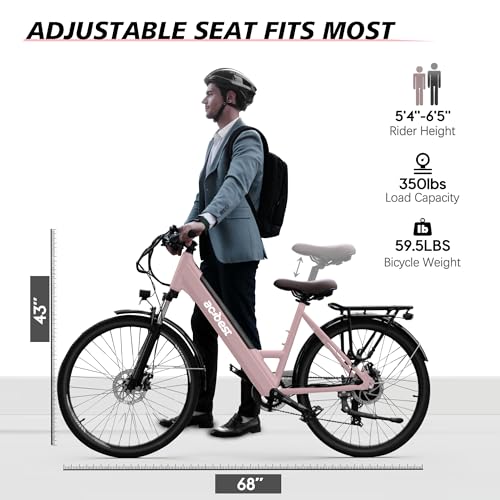 Image of ACTBEST Core Electric Bike, 468Wh Removable Battery, 26 inch Step Thru Electric Bicycle, 350W(Peak 750W) Brushless Motor Cityrun Ebike, with 7 Speed, Up to 50 Miles, Pink - with Mirror