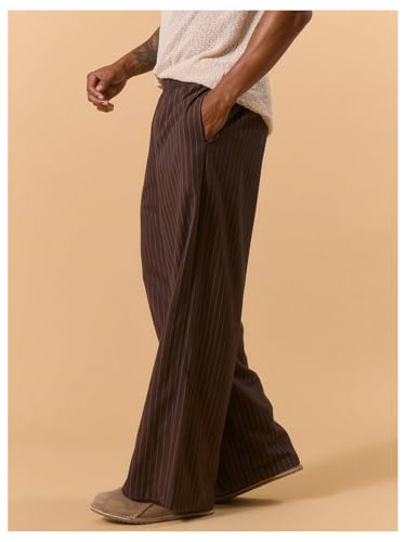 Verdusa Men's Striped Wide Leg Dress Pants Streetwear Work Trousers with Pockets2
