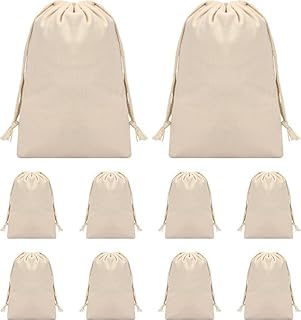 10 Pack Cotton Muslin Bags, Medium Organza Bags for Wedding Party Festival, Small Reusable Pouches, Drawstring Storage Tote Bags for Gifts and Packing