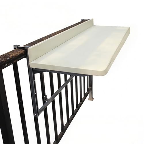 Table de balcon pliante murale 120x28cm blanche, table suspendue réglable