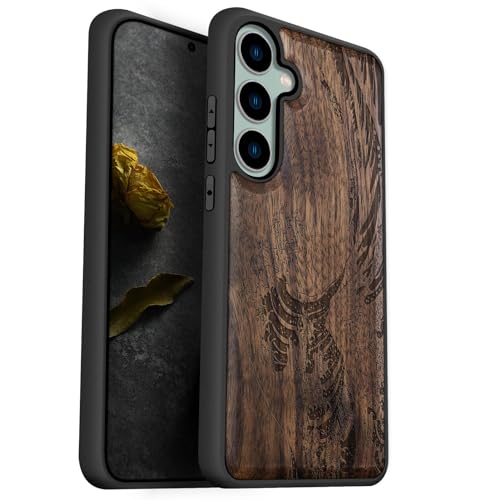 Coque Samsung S23 FE etui bois de noyer avec pare-chocs TPU souple antichoc