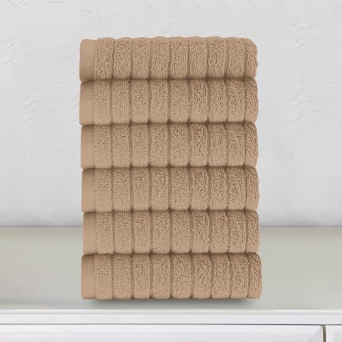 Image of Elegant Comfort 100% Turkish Cotton Corduroy Ribbed Luxury Washcloths 6 Pack Soft 13 x 13 Inch - Higly Absorbent, Durable, Quick Dry, Spa Premium Hotel Quality for Bathroom or Travel, Taupe