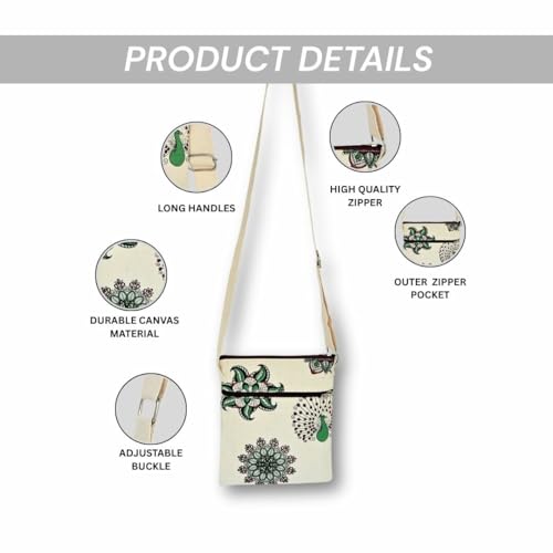 Image of GREEN CRAFT Canvas Sling Bag for Women | (8 X 9) Inch | Sling Bag Series, Shopping & College Bag with Adjustable Strap - Multicolor