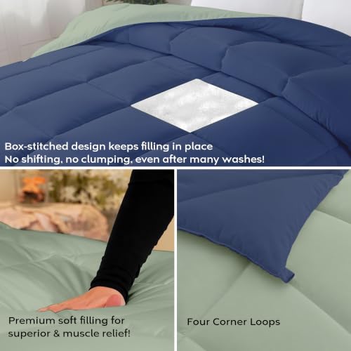 Image of AYKA Reversible Comforter 220 GSM Microfiber Reversible AC Comforter /Blanket for Winter /Quilt /Dohar /Duvets for King Size Blanket /Comforter Double Bed (Olive & Navyblue, 60 * 90 inch)