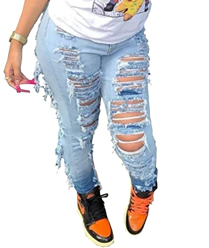 FYEARFOX Women’s High Waist Skinny Stretch Ripped Jeans Curvy Slim Fit Butt Lifting Distressed Destroyed Denim Pants