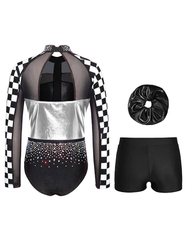 Unitard de gymnastique pour enfants renvena avec patchwork maillage et strass - 2