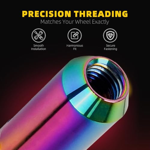 Image of M12 x 1.5 Spike Lug Nuts 20 PCS, Vacuum Coating Wheel Lug Nut with Pointed Cap, Weather Resistant Lug Nut Set for Ford, Toyota, Honda, Chevrolet, Nissan, Mazda and More, Neo
