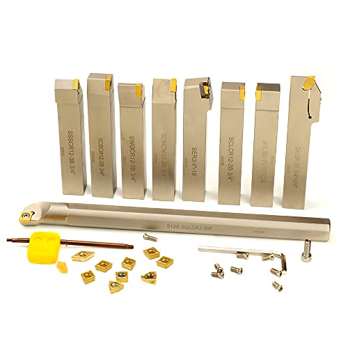 Oscarbide 3/4"Shank 9 Pieces/Set Indexable Nickel Plated Lathe Turning Tool Holder And Boring Bar,Cnc Heavy Duty For Turning Grooving Threading Cut Off thumb #5