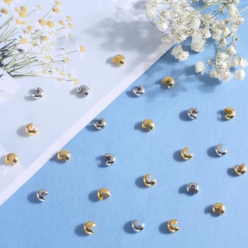 SOFPLATE 1 Box 200Pcs 6Mm Jewellery Bead Covers Gold Crimp Beads Bulk Brass Small Silver Stoppers Half Round Open Crimp Beads Knot Covers for Jewellery Making Necklaces Bracelets Earrings Supplies - Image 4